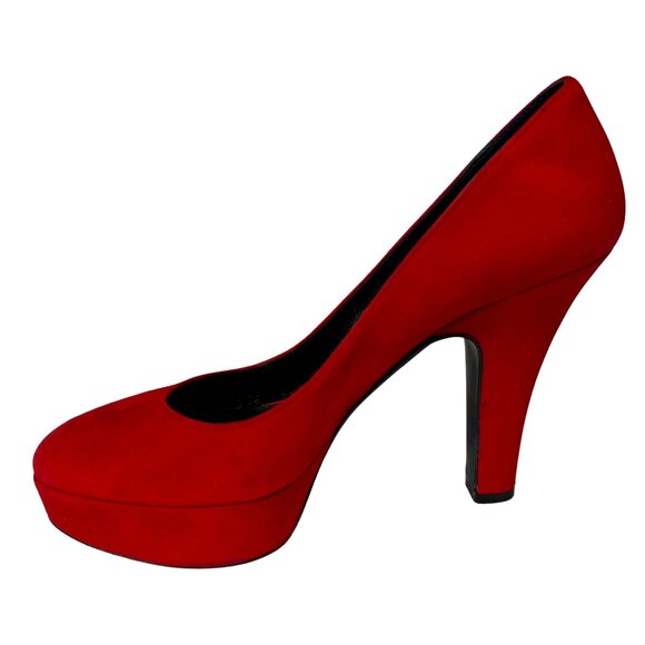 Dolce & Gabbana Red Suede Platform Heels 37.5 COA - Picture 6 of 9